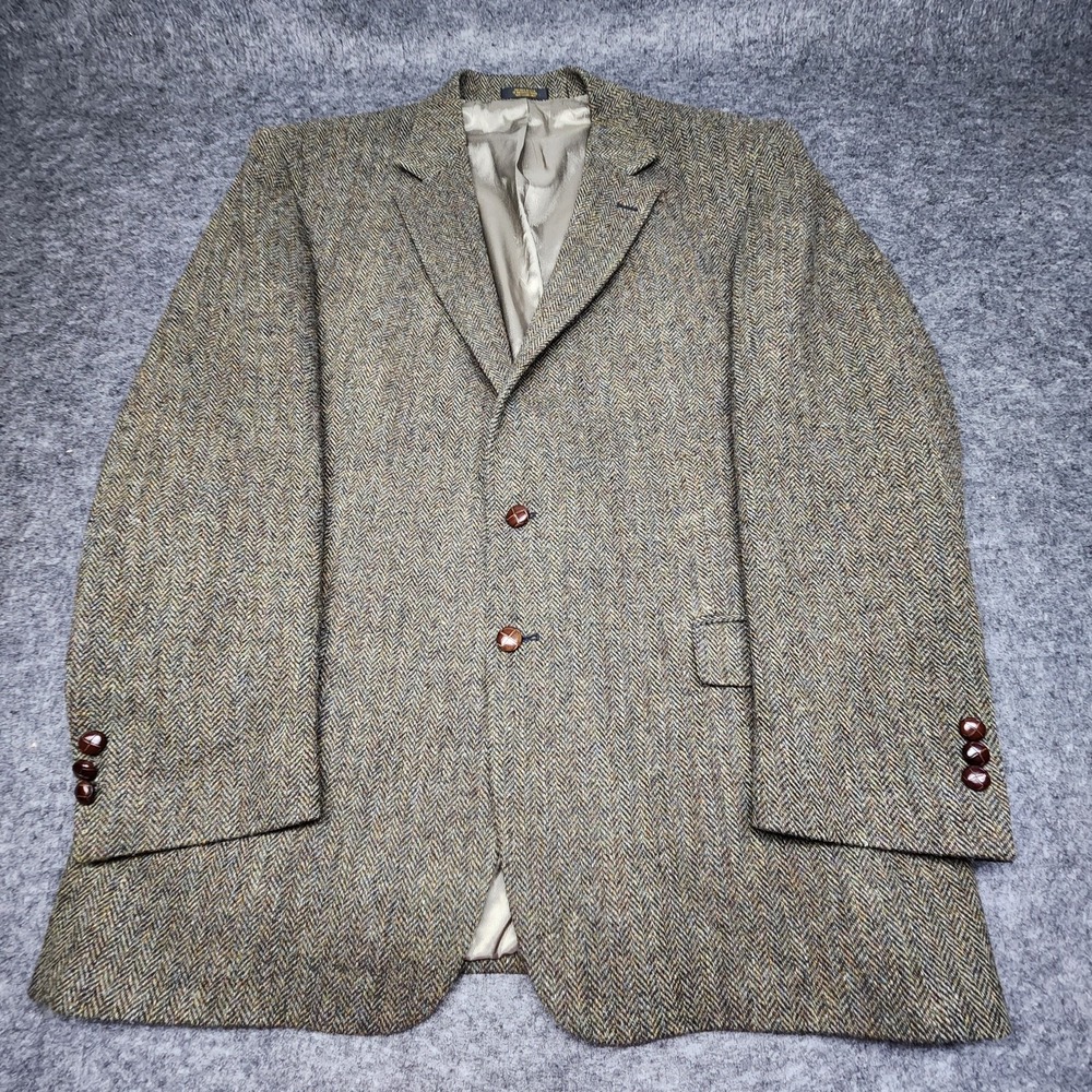 Woolrich Harris Tweed Handwoven Scottish Wool Herringbone Blazer Jacket 48L